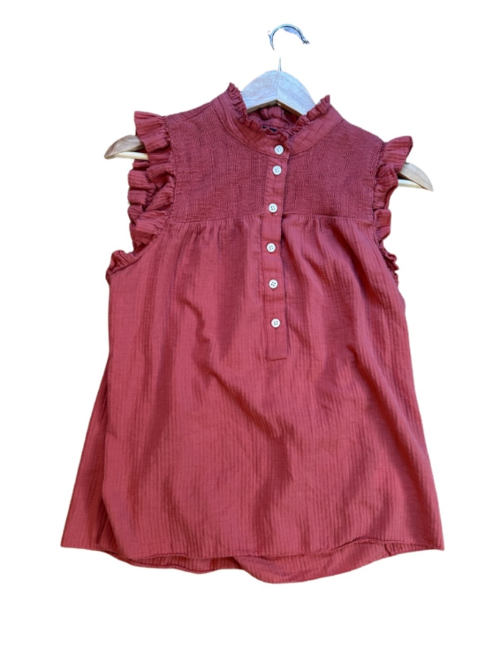 J Crew Sleeveless Ruffle Neck Top - Dusty Rose, 100% cotton